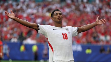 MIAMI GARDENS, FLORIDA - JULY 11: Jude Bellingham #10 of England celebrates scoring his team's second goal during the FIFA World Cup 2026 Quarter Final match between Norway and England at Miami Stadium on July 11, 2026 in Miami Gardens, Florida. Richard Pelham / Getty Images / AFP (Photo by Richard Pelham / GETTY IMAGES NORTH AMERICA / Getty Images via AFP)