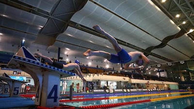 Great Britain's James Wilby sives into the water at the start of the 200m breaststroke final on Day 3 of the Manchester International Swimming Meet at the Manchester Aquatics Centre on February 14. Getty