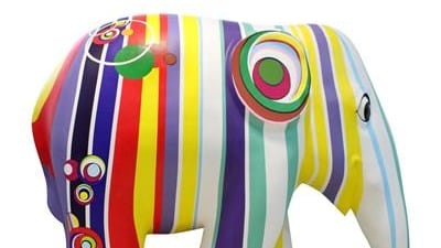 'Colour Me Beautiful' by by Diana Francis: "Colour Me Beautiful, conveys the unison of family and friends and the joy and meaning of life that these relationships bring. The strength that we get from the support of family, is conveyed in the straight lines and stripes that may contrast yet compliment. The circles are the unexpected moments and memories that we share that bring the smiles to our faces." Courtesy Elephant Parade