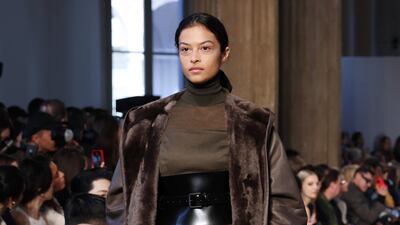 At Max Mara, many looks came with polished corset belts. Getty Images