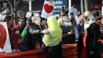 Family and friends of victims and members of the public after the conclusion of the sentencing hearing for Australian white supremacist Brenton Tarrant in Christchurch. AFP