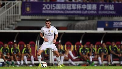 Real Madrid’s Welsh midfielder Gareth Bale plays during the International Champions Cup football match between Inter Milan and Real Madrid in Guangzhou on July 27, 2015. AFP PHOTO / JOHANNES EISELE