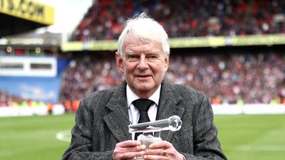 Motson receives an award for his services to football commentary at Selhurst Park, south London, in 2018. Getty Images