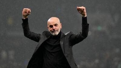 AC Milan manager Stefano Pioli celebrates at the end of the match. AP