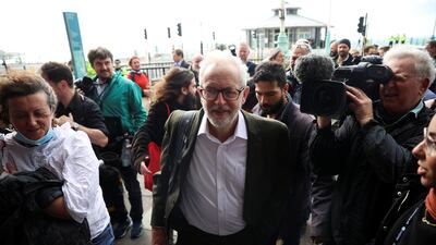 Jeremy Corbyn arrives at a Labour conference fringe event, in Brighton. Reuters