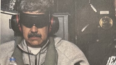 Venezuelan President Nicolas Maduro on the USS Iwo Jima after his capture by US forces. Photo: Truth Social / @realDonaldTrump