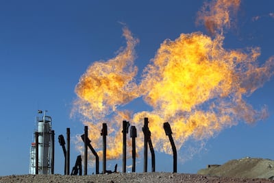 Excess flammable gases burn in flares at the Havana oilfield, west of the northern Iraqi city of Kirkuk, in October 2017. AFP