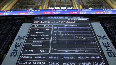 European markets opened sharply lower on Tuesday after reports that Turkey had shot down a Russian military aircraft. Above, trading in Madrid. Zipi / EPA