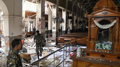 Sri Lankan security personnel at the scene of the church bombing in Kochchikade, Colombo, on April 21, 2019. AFP