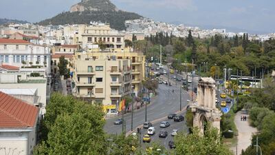 Lycabettus Hill with the Arch of Hadrian in the foreground. Rosemary Behan