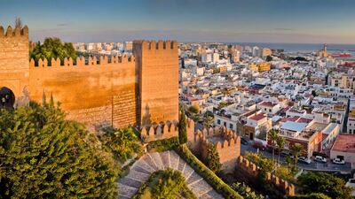 The Alcazaba of Almería is a mammoth castle complex, with fortified walls plunging down into the valley. Getty