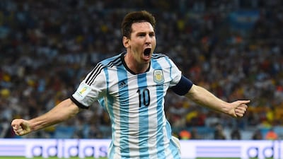 Lionel Messi celebrates scoring against Bosnia at the Maracana in Rio de Janeiro. Matthias Hangst / Getty Images
