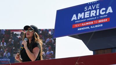 Lauren Boebert speaks at a Save America rally in Mendon, Illinois, earlier this year. Reuters