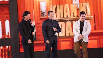 Can this be true? Left to right, Shah Rukh Khan, Salman Khan and Aamir Khan are the special guests on a forthcoming epsisode of Aap Ki Adalat on Star Plus. Courtesy of Star TV.