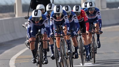 Soudal Quick-Step beat EF Education-EasyPost in the stage two team time trial of the UAE Tour in Abu Dhabi on Tuesday, February 21, 2023. AFP