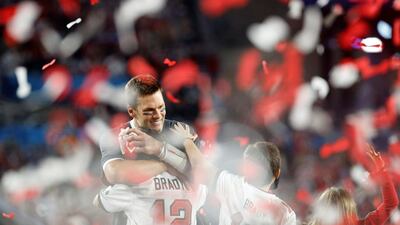Tampa Bay Buccaneers quarterback Tom Brady and his family celebrate after his NFL side won Super Bowl LV against the Kansas City Chiefs in Tampa, Florida. The victory brought Brady a seventh championship. Reuters