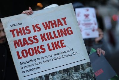 A demonstration held in Porto, northern Portugal, against the internet shutdown and repression in Iran. EPA