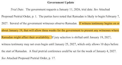 Ramadan could affect the scheduling of the long-delayed trial for the man accused of making the bomb that was used in the 1988 Pan Am Lockerbie bombing.