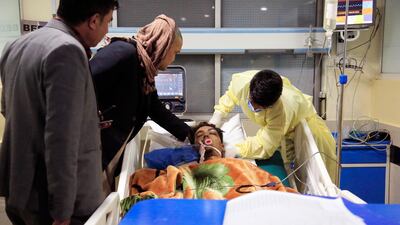A victim receives treatment at hospital after suicide attack in Kabul after a suicide bombing in the Afghan capital on October 24, 2020. AP