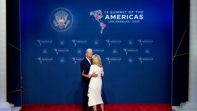 President Joe Biden and his wife Jill share a brief dance between greeting delegations at the Summit of the Americas in Los Angeles. AP Photo