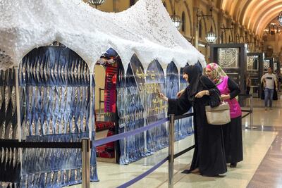 A portable shelter made from recyclable materials by Syrian refugees is on display at Sharjah Museum of Islamic Civilisation. Leslie Pableo for The National