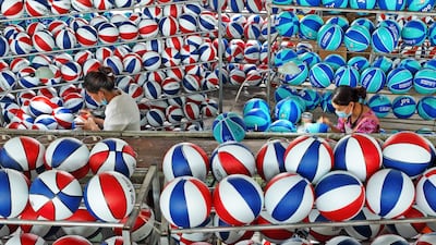 Basketballs being produced at a factory in Sihong, in China's eastern Jiangsu province. AFP