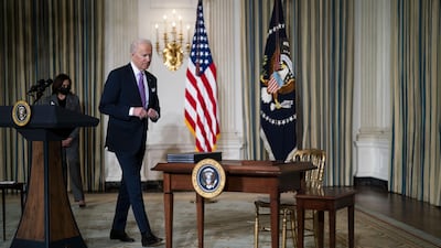US President Joe Biden prepares to sign executive orders in the State Dining Room of the White House in Washington, January 26, 2021. The New York Times/Bloomberg