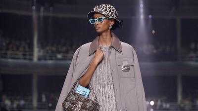 Leopard bucket hats and colourful sunglasses modelled at Fendi's NYFW show. AFP