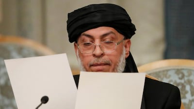 Sher Mohammad Abbas Stanakzai, head of the Taliban’s political council, takes part in the multilateral peace talks on Afghanistan in Moscow. Reuters