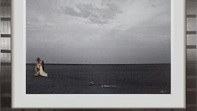 Shurooq Amin's Pipe Dreams, mixed media on paper in a glass-and-stainless steel frame, for the We'll Build This City on Art and Love exhibition at Ayyam Gallery in Dubai. Courtesy Shurooq Amin and Ayyam Gallery