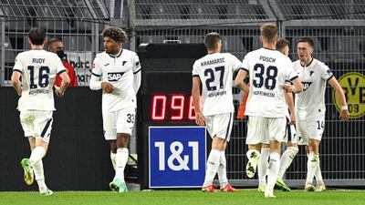 Christoph Baumgartner celebrates with teammates after levelling the scores. Getty