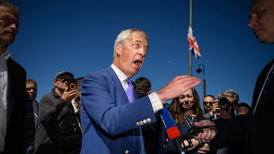 Mr Farage is interviewed by GB News near where two men were attacked in the Golders Green area of north London in April 2026