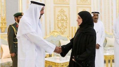 Sheikh Khalifa bin Zayed Al Nahyan President of the UAE and Ruler of Abu Dhabi greets guests before iftar at Al Rawda Palace in Al AIn .