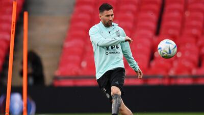 Lionel Messi of Argentina kicks the ball. Getty Images