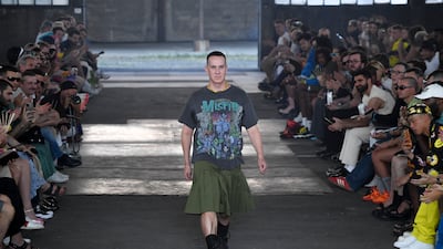 Jeremy Scott on the runway after the Moschino men's spring/summer 2023 collection in Milan last year. AP