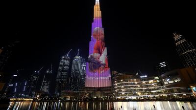 Images of Kobe Bryant and and his daughter Gianna appear on the Burj Khalifa. Getty Images