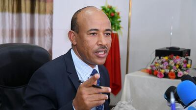 Ethiopian Defence Minister Siraj Fegessa speaks during a news conference in the capital, Addis Ababa, on February 17, 2018. EPA