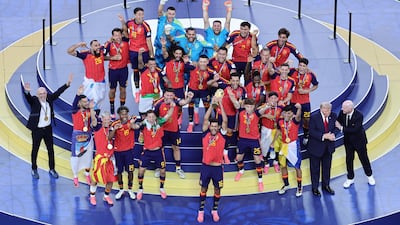 Spain captain Rodri lifts the tropy as the team celebrate victory in the Fifa World Cup 2026 final match Spain against Argentina, in New Jersey, on July 19. EPA