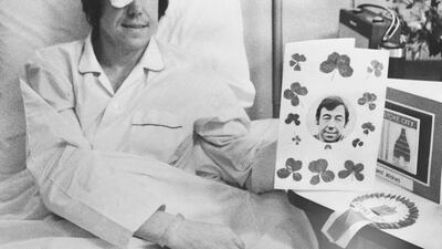 Gordon Banks recuperates at the North Staffordshire Infirmary, Stoke-on-Trent, following a car crash which cost him the sight in his right eye in 1972. Getty Images