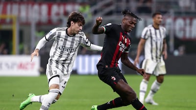 Juventus midfielder Matias Soule challenges AC Milan forward Rafael Leao. Getty