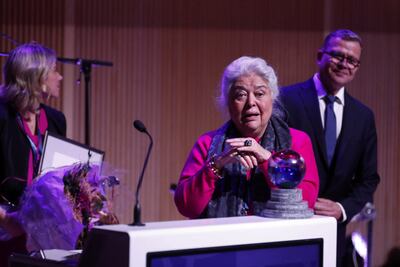 Mahbouba Seraj, Afghan Women Skills Development Centre's executive director, reacts on the day she receives The International Gender Equality Prize in Tampere, in Finland on December 11. Reuters