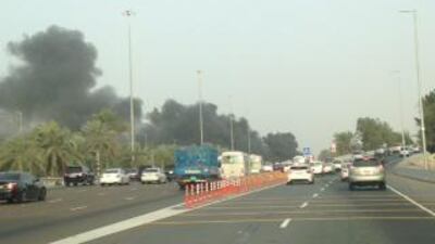 the vehicle was engulfed in flames in the middle of the E10 motorway heading towards Dubai causing a standstill.Courtesy Sharon Osei-Tutu