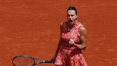 Aryna Sabalenka celebrates after winning a point. Reuters