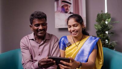 Nagendram Borugadda and his wife Nalini, who works as a housemaid in Abu Dhabi to supplement his income. Photo: National Bonds