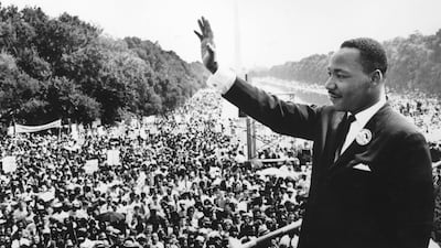 Martin Luther King Jr addressed the crowd during the 'March on Washington' at Lincoln Memorial, Washington. Hulton Archive