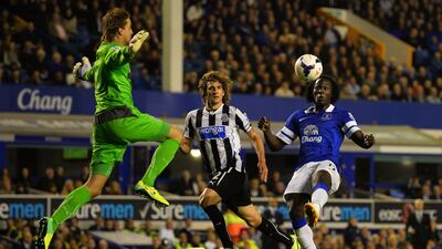 Romelu Lukaku during his loan spell at Everton from Chelsea for the 2013/14 season. AFP