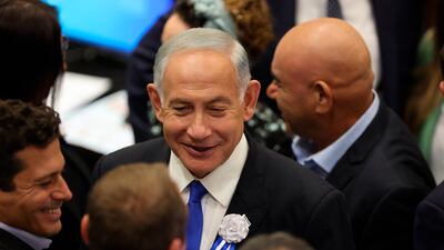 Israel's Likud Party leader Benjamin Netanyahu arrives for the swearing-in ceremony of legislators at the Knesset on November 15. AP