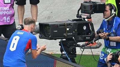 Slovakia's Ondrej Duda celebrates after scoring the opening goal. AFP
