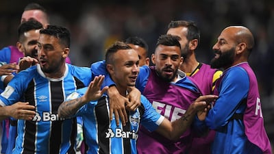 Everton, centre left, scored the decisive goal in the Fifa Club World Cup semi-final and has set his sights on a final with Real Madrid. Martin Dokoupil / EPA