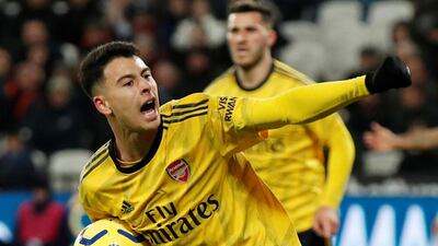 Gabriel Martinelli celebrates. Reuters
